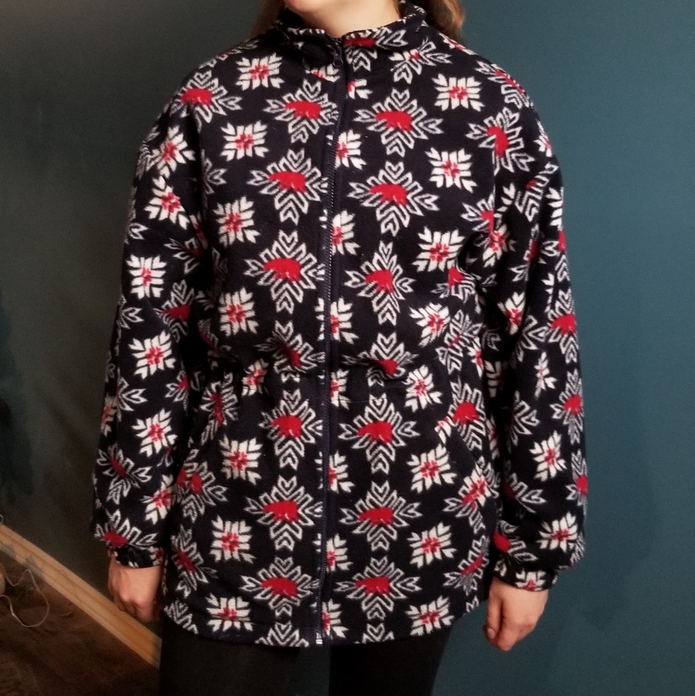 ISPO Vintage Winter Patterned Fleece Zip Up Jacket Size M